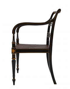 Pair of Regency Ebonized Caned Seat Armchairs - 3735697