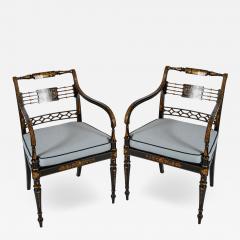 Pair of Regency Ebonized Caned Seat Armchairs - 3740157