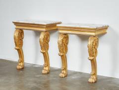 Pair of Regency Giltwood Lion Paw Console Tables - 4598646