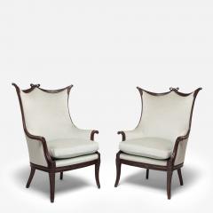 Pair of Regency Style Armchairs in Powder Blue Velvet - 4196714