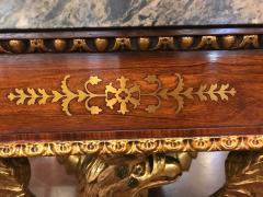 Pair of Regency Style Brass Inlaid Rosewood Parcel Gilt and Marble Consoles - 2980882