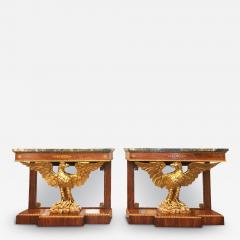 Pair of Regency Style Brass Inlaid Rosewood Parcel Gilt and Marble Consoles - 2988629