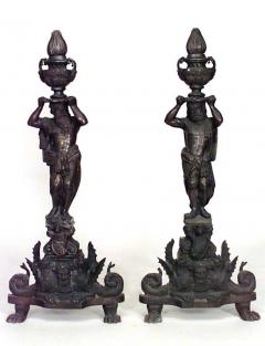 Pair of Renaissance Bronze Figure Andirons - 4322356