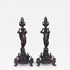 Pair of Renaissance Bronze Figure Andirons - 4325895