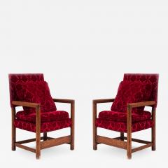 Pair of Renaissance Red Velvet Arm Chairs - 923461
