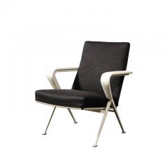 Pair of Repose Chairs in White Leather Enameled Steel Charcoal Upholstery - 3109082