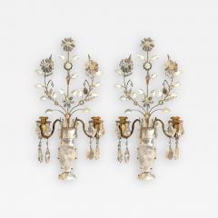 Pair of Rock Crystal Floral Urn Sconces - 2155450