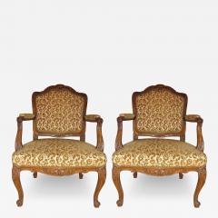 Pair of Rococo Craved Louis XV Style Armchairs - 2956950