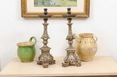 Pair of Rococo Period 18th Century Italian Painted and Carved Candlesticks - 3485363