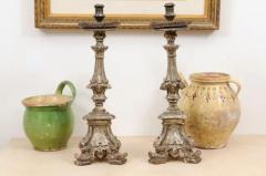 Pair of Rococo Period 18th Century Italian Painted and Carved Candlesticks - 3485377