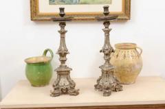 Pair of Rococo Period 18th Century Italian Painted and Carved Candlesticks - 3485379