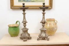 Pair of Rococo Period 18th Century Italian Painted and Carved Candlesticks - 3485381