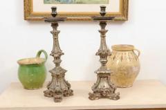 Pair of Rococo Period 18th Century Italian Painted and Carved Candlesticks - 3485384