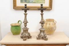 Pair of Rococo Period 18th Century Italian Painted and Carved Candlesticks - 3485392