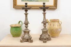 Pair of Rococo Period 18th Century Italian Painted and Carved Candlesticks - 3485393