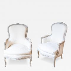 Pair of Rococo Style 1890s Swedish Light Grey Painted and Carved Berg re Chairs - 4508334