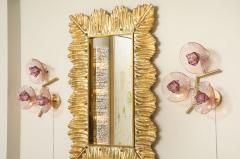 Pair of Rose Pink Murano Flower Floral Glass and Brass Sconces Italy - 4441145