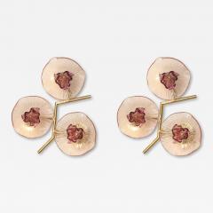 Pair of Rose Pink Murano Flower Floral Glass and Brass Sconces Italy - 4441345