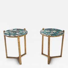 Pair of Round Agate Top Accent Tables - 3998386