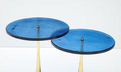 Pair of Round Blue Murano Glass and Brass Martini or Side Tables Italy 2022 - 2597315