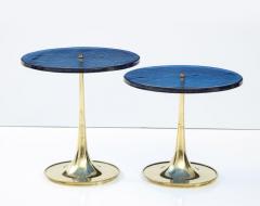 Pair of Round Blue Murano Glass and Brass Martini or Side Tables Italy 2022 - 2597318