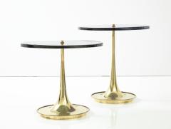 Pair of Round Blue and Grey Murano Glass and Brass Martini or Side Tables Italy - 2642436