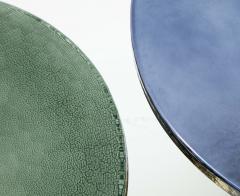 Pair of Round Blue and Grey Murano Glass and Brass Martini or Side Tables Italy - 2642442