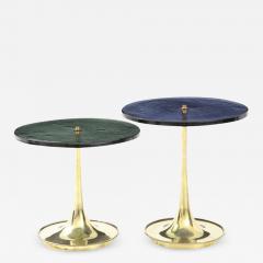 Pair of Round Blue and Grey Murano Glass and Brass Martini or Side Tables Italy - 2649504