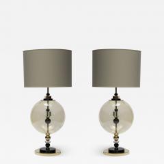 Pair of Round Brass and Murano Glass Table Lamps - 1175179