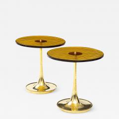 Pair of Round Bronze Murano Glass and Brass Martini or Side Tables Italy 2021 - 2010044