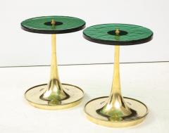 Pair of Round Emerald Green Murano Glass and Brass Martini Tables Italy 2021 - 2004424