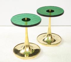 Pair of Round Emerald Green Murano Glass and Brass Martini Tables Italy 2021 - 2004425