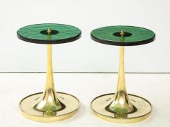 Pair of Round Emerald Green Murano Glass and Brass Martini Tables Italy 2021 - 2004429