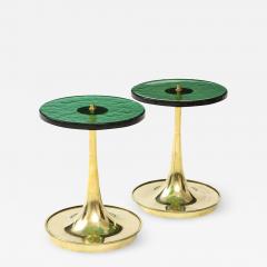 Pair of Round Emerald Green Murano Glass and Brass Martini Tables Italy 2021 - 2010043