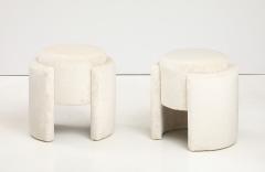 Pair of Round Sculptural Poufs or Stools in Ivory High Pile Velvet Italy 2024 - 3730806