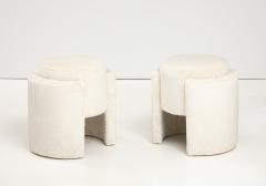 Pair of Round Sculptural Poufs or Stools in Ivory High Pile Velvet Italy 2024 - 3730813