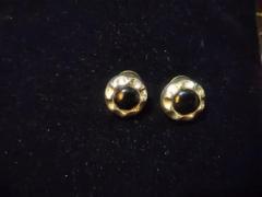 Pair of Round Sterling Silver and Onyx Earrings - 3820813