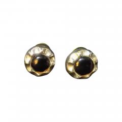 Pair of Round Sterling Silver and Onyx Earrings - 3823970