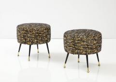 Pair of Round Stools or Poufs in Black Boucle with Black and Brass Legs Italy - 3211394