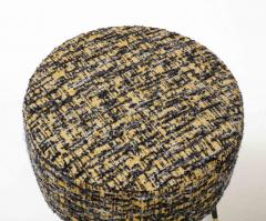 Pair of Round Stools or Poufs in Black Boucle with Black and Brass Legs Italy - 3211395