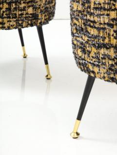 Pair of Round Stools or Poufs in Black Boucle with Black and Brass Legs Italy - 3211397