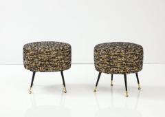 Pair of Round Stools or Poufs in Black Boucle with Black and Brass Legs Italy - 3211399