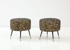 Pair of Round Stools or Poufs in Black Boucle with Black and Brass Legs Italy - 3211401
