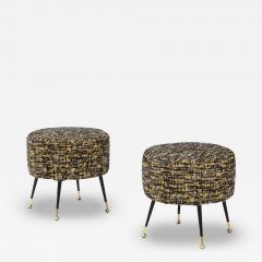 Pair of Round Stools or Poufs in Black Boucle with Black and Brass Legs Italy - 3213809
