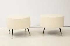 Pair of Round Stools or Poufs in Ivory Boucle Brass Legs Italy 2021 - 1894934