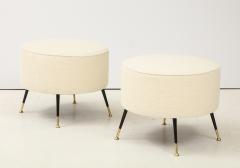 Pair of Round Stools or Poufs in Ivory Boucle Brass Legs Italy 2021 - 1894939