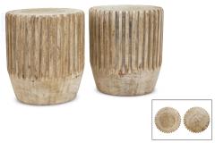 Pair of Round Suar Wood Side Tables - 3892782