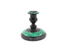 Pair of Russian Black Marble and Malachite Candleholders - 4200489