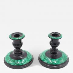 Pair of Russian Black Marble and Malachite Candleholders - 4263171
