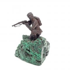Pair of Russian Bronze Soldiers Mounted on Malachite Early 20th Century - 3454760